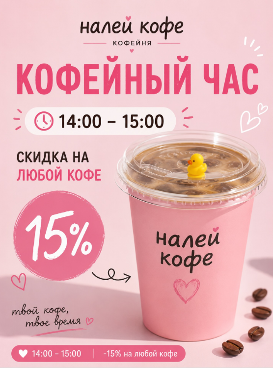Кофейный час — скидка 15% с 14:00 до 15:00