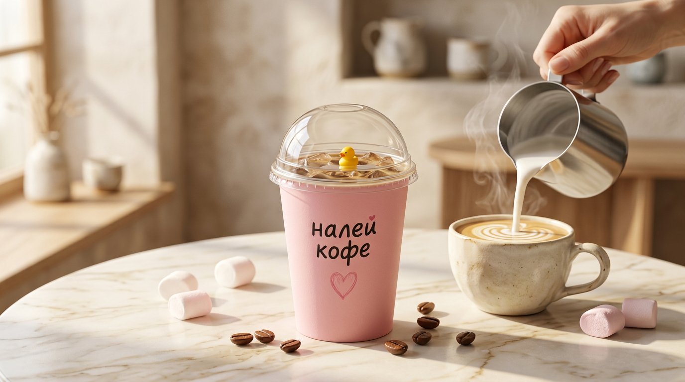 Фирменный розовый стакан «Налей Кофе» с уточкой